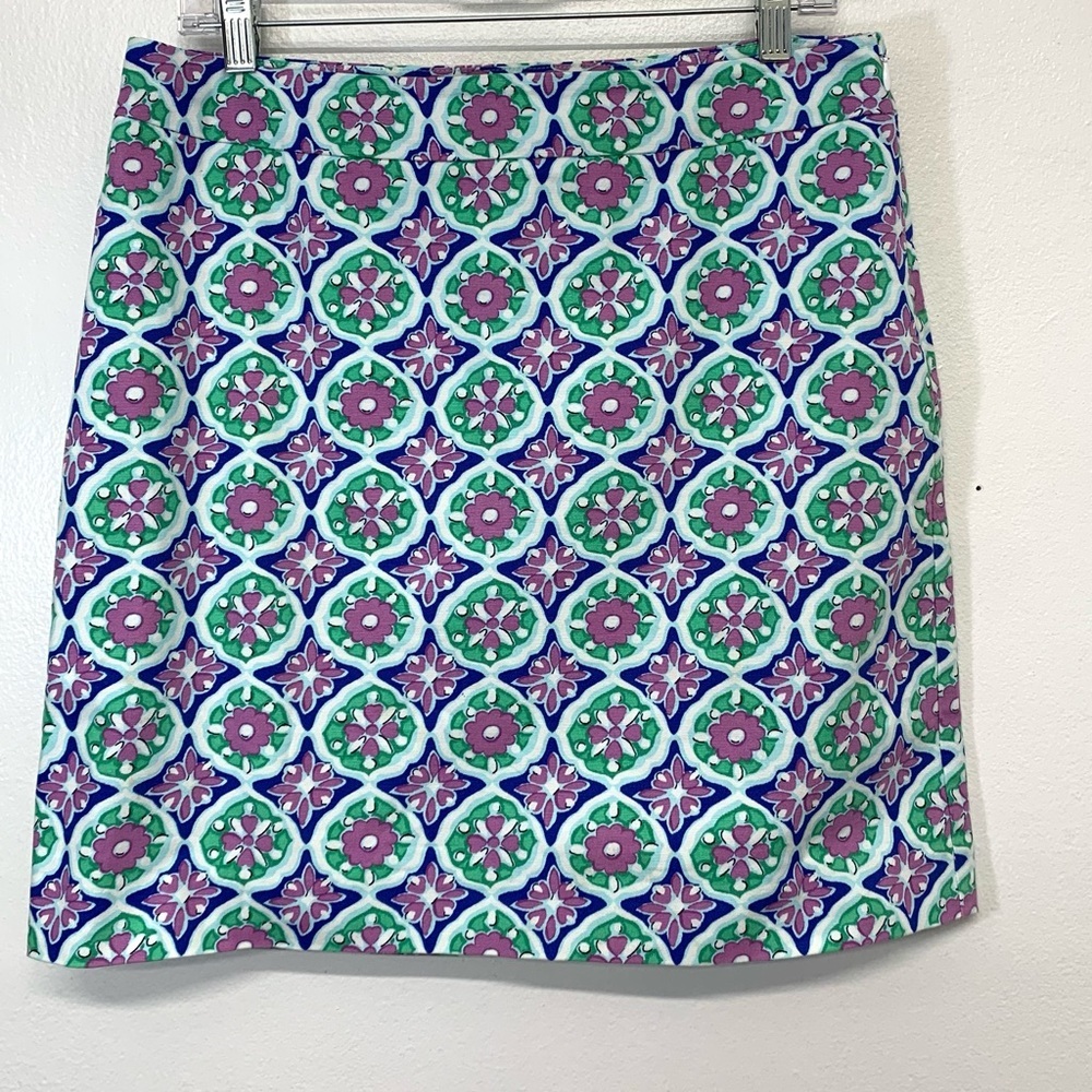 Talbots Skirt 10P Pink Blue Floral Lined Above Knee Tropical Travel Office Work